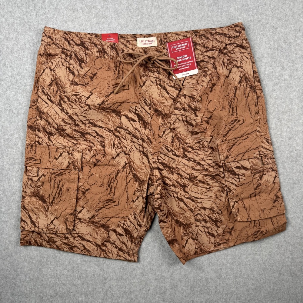 Levi Strauss Signature Cargo Shorts Mens XL Brown Camo Comfort 9" Inseam NEW